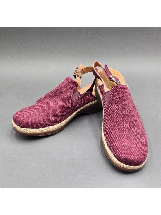 REVITALIGN Shoes - Revitalign Ojai Tweed Back-Strap Clog Wine Berry Canvas Comfort Shoes Size 7.5